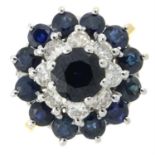 A 1970s 18ct gold sapphire and circular-cut diamond cluster dress ring.