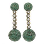 A pair of green and colourless paste drop earrings.