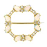 An 18ct gold opal and diamond wreath brooch, by Cropp & Farr.