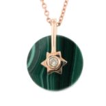 A malachite and diamond disc pendant, with chain.