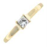 A 9ct gold square-shape diamond single-stone ring.