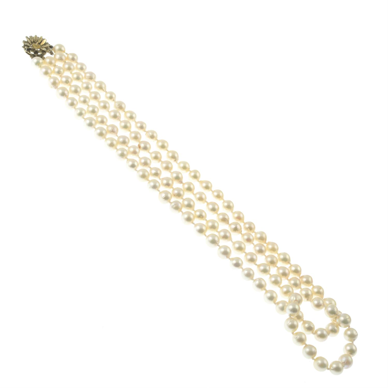 A cultured pearl two-row necklace, with floral clasp. - Image 2 of 2