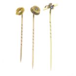 Three late Victorian to early 20th century gold stickpins.