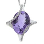 An amethyst and brilliant-cut diamond pendant, with 18ct gold chain.