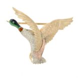 A mid 20th century 9ct gold and enamel bird brooch.