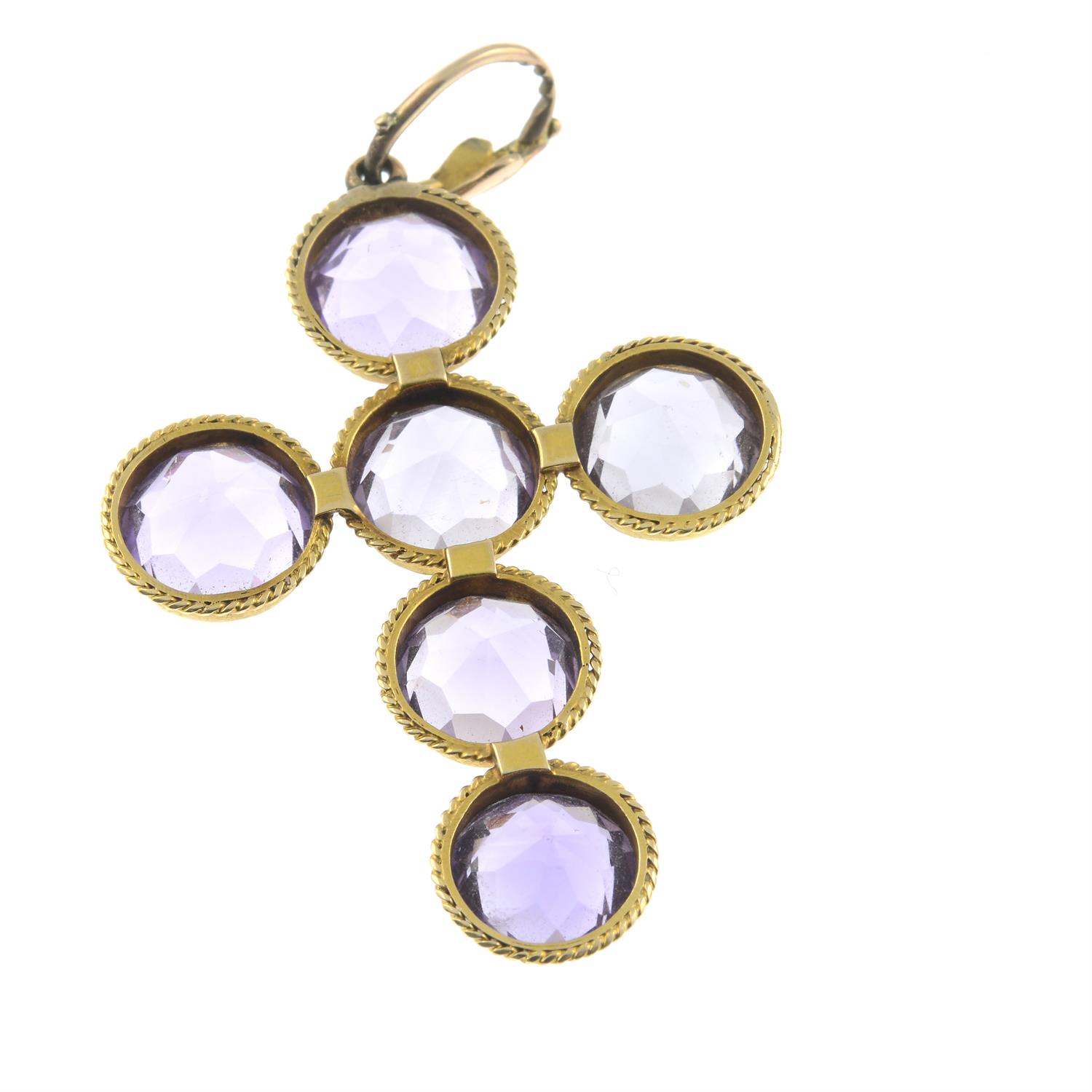 An early 20th century gold amethyst cross pendant. - Image 2 of 2