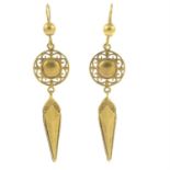 A pair of drop earrings.