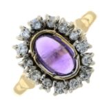 An amethyst and diamond cluster ring.