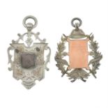 Two late Victorian silver sports medallion fobs.