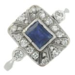A mid 20th century single-cut diamond and sapphire dress ring.