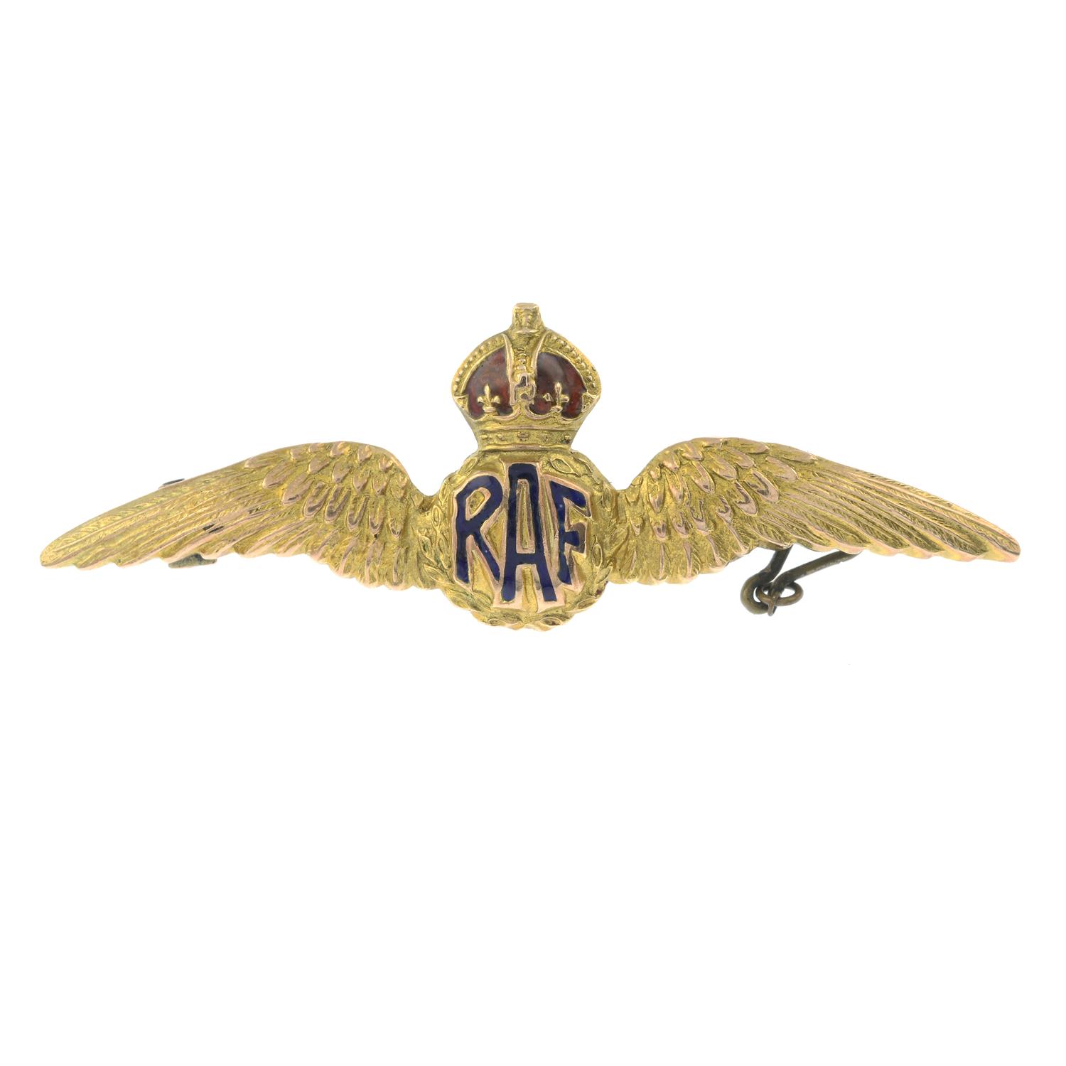 An early 20th century 9ct gold and enamel 'RAF' brooch.