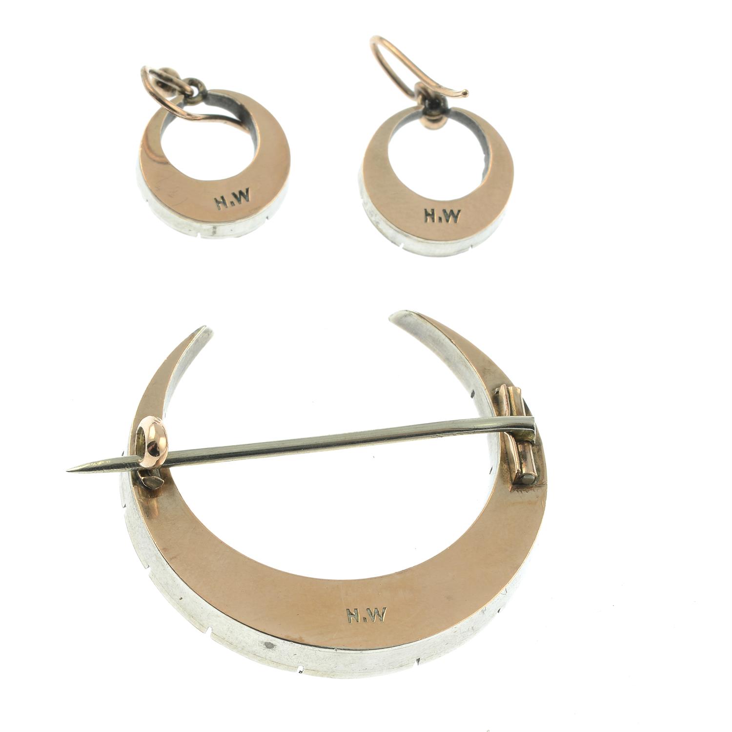 A set of paste crescent jewellery, to include a brooch and a pair of earrings. - Image 2 of 2