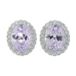 A pair of 18ct gold kunzite and diamond cluster earrings.