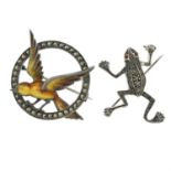 A selection of seven brooches, to include five depicting birds.
