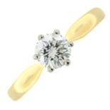 An 18ct gold brilliant-cut diamond single-stone ring.