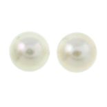 Two pairs of cultured pearl earrings.