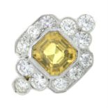 A yellow sapphire and old-cut diamond dress ring.