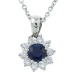An 18ct gold sapphire and diamond pendant, with 18ct gold chain.