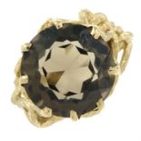 A 1960s 9ct gold smoky quartz dress ring.