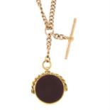 An early 20th century 9ct gold Albert, suspending a late Victorian 15ct gold bloodstone and