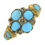 An early 20th century gold turquoise and rose-cut diamond dress ring, with 15ct gold band
