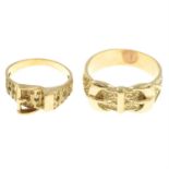 Two 9ct gold buckle rings.