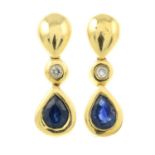 A pair of 18ct gold sapphire and diamond drop earrings.