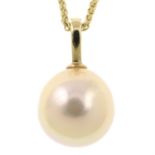 A cultured pearl pendant, with 9ct gold chain.