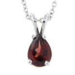 A garnet pendant, with 18ct gold chain.