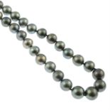 A cultured pearl single-strand necklace, with 18ct gold clasp.