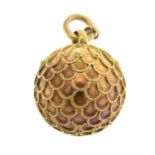A late 19th century gold spherical pendant, with cannetille detail.