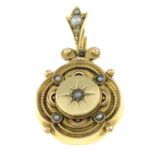 A late 19th century gold pendant, with split pearl accents.