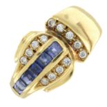 A sapphire and colourless gem dress ring.