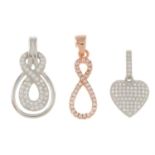 A selection of pendants, to include a locket with enamel heart motif.