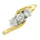 An 18ct gold brilliant-cut diamond three-stone ring.