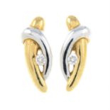 A pair of 18ct gold brilliant-cut diamond bi-colour earrings.