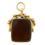 A late Victorian 15ct gold carnelian and bloodstone swivel fob.