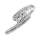 A 9ct gold brilliant-cut diamond three-stone ring.
