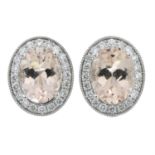 A pair of 18ct gold morganite and diamond earrings.