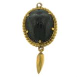 A late 19th century gold scarab beetle drop pendant.
