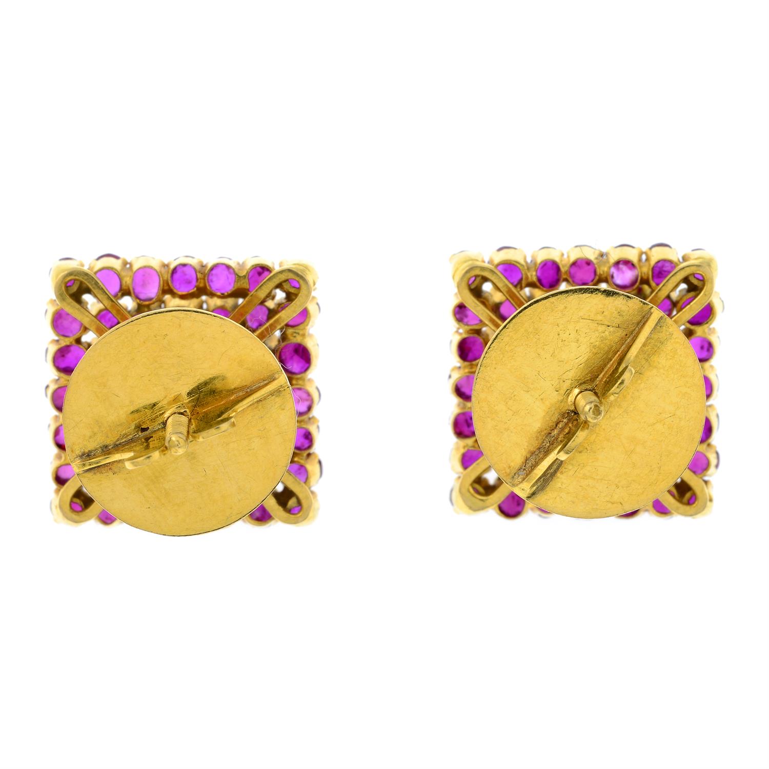 A pair of ruby square-shape cluster earrings. - Image 3 of 4