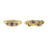 Two early 20th century 18ct gold diamond and gem-set dress rings.