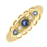 An early 20th century 18ct gold sapphire and old-cut diamond five-stone ring.