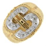 A 9ct gold single-cut diamond dollar sign signet ring.