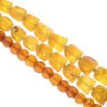 A selection of mainly amber beaded jewellery.