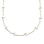 A 9ct gold polished and textured fancy-link bi-colour necklace.
