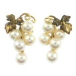 A pair of cultured pearl grape earrings, by Mikimoto.