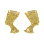 Two pairs of earrings, each designed to depict a Pharaoh in profile.