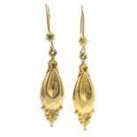 A pair of 9ct gold drop earrings.