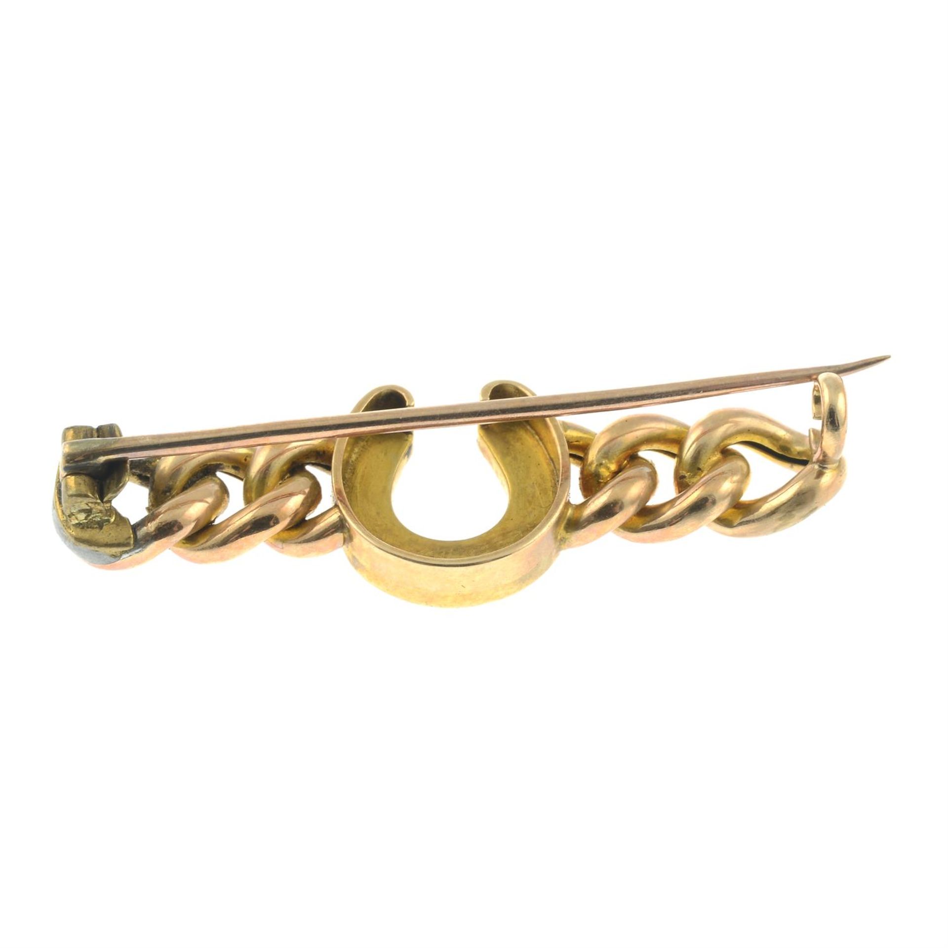 An early 20th century gold split pearl horseshoe bar brooch. - Bild 2 aus 2